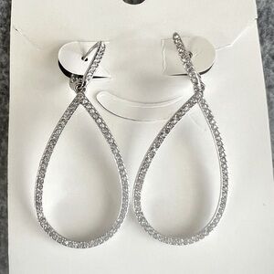 Pave Silver Tone Teardrop Earrings Nordstrom Czech Crystals 2in Lightweight‎